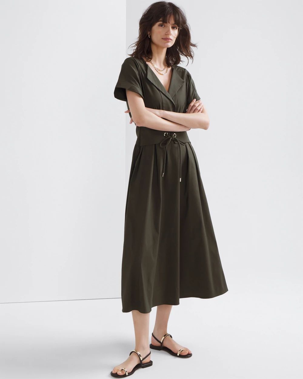 Short Sleeve Collar Poplin Midi Dress | White House Black Market